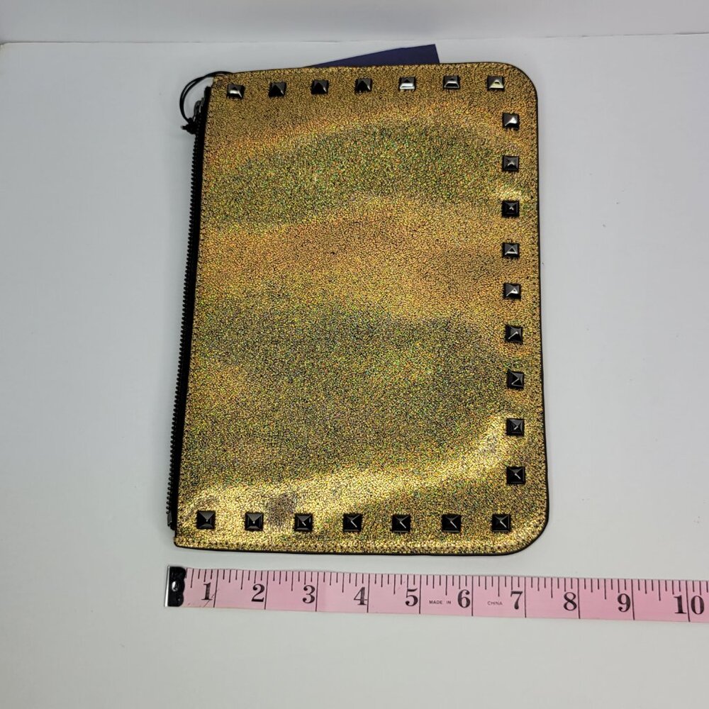 Rebecca Minkoff Clutch Gold/Iridescent Sparkle Glitter Envelope Zipper Trim NWT - Picture 10 of 11